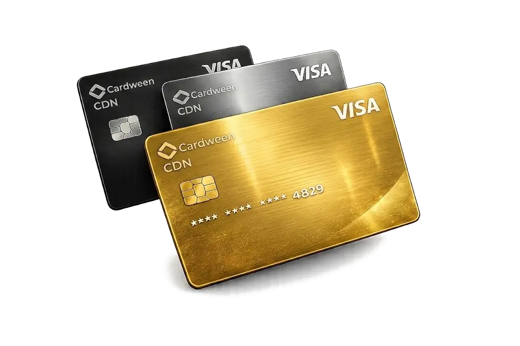 CDN Visa Card tiers — Standard, Metal, and Gold